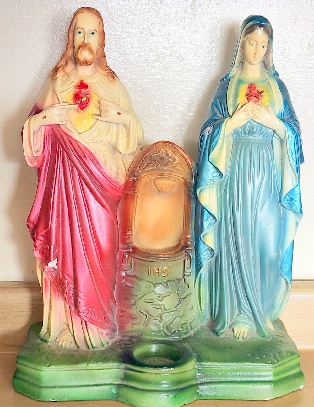 Chalkware Alter Statue Jesus Mary Sacred Heart 15 1/2" x 11 1.2" See Desc.
